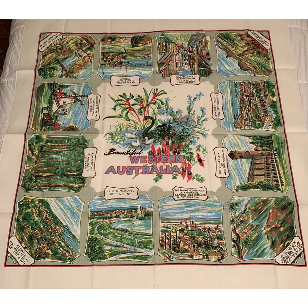 Vintage Australia Souvenir Tablecloth by Tennyson Bright Colors 52